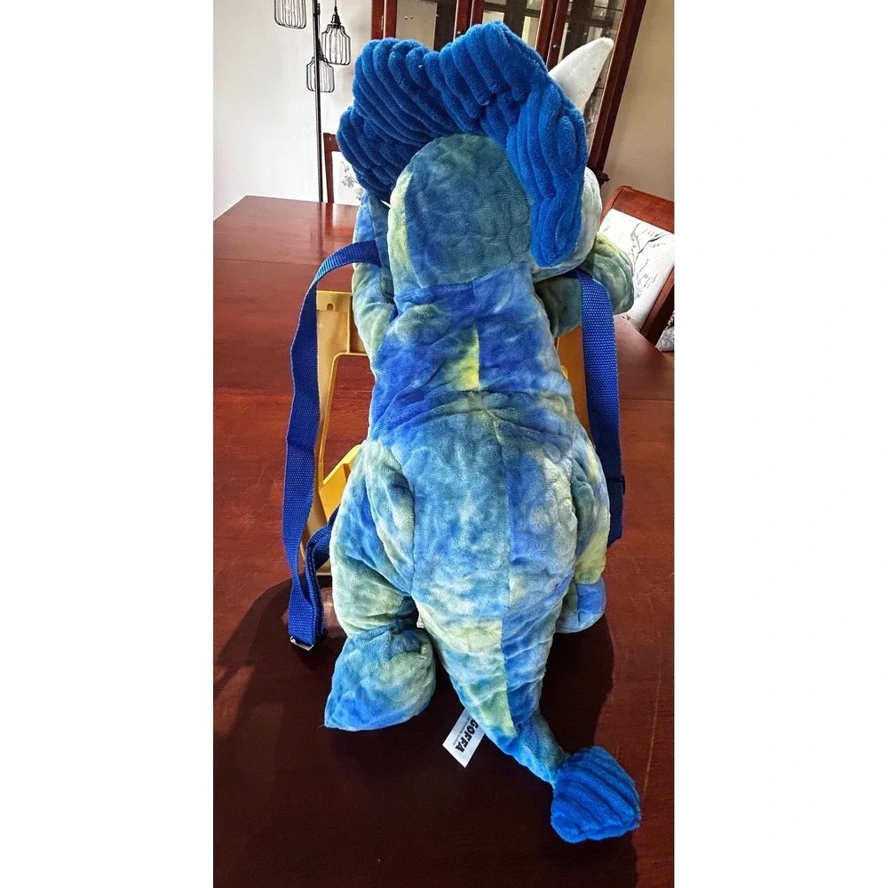 Goffa Blue Green Tie Dye Triceratops Plush Dinosaur Backpack Kids Adjustable Bag